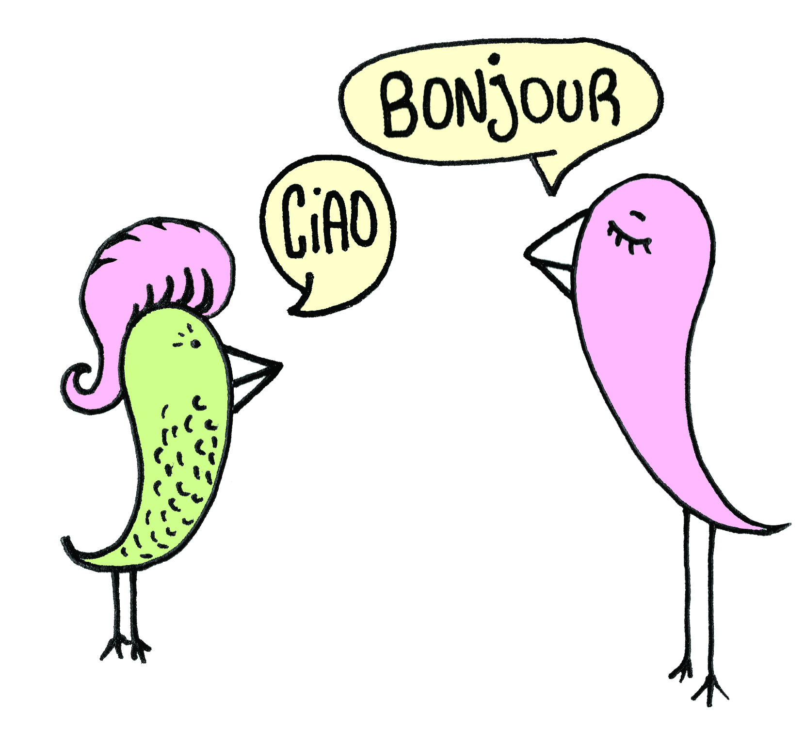 Ilustración de dos pájaros charlando